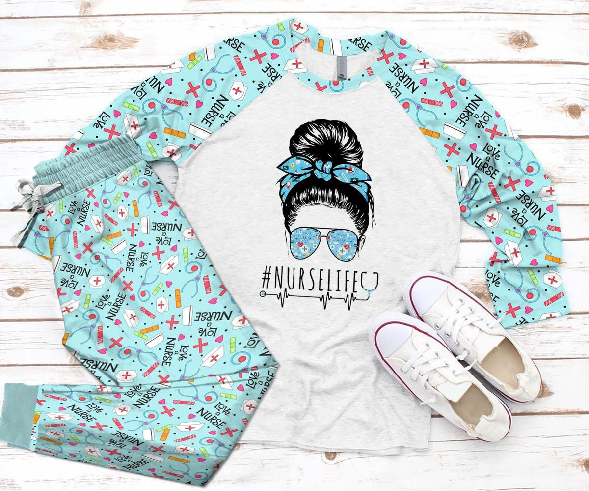 Nurse Set Nurse Life Pajama Set |Sleepwear Pjs Sets | Raglan Shirt Pants Set