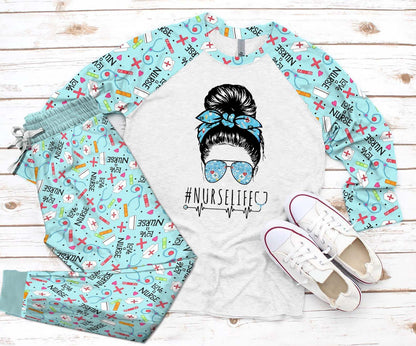 Nurse Set Nurse Life Pajama Set |Sleepwear Pjs Sets | Raglan Shirt Pants Set
