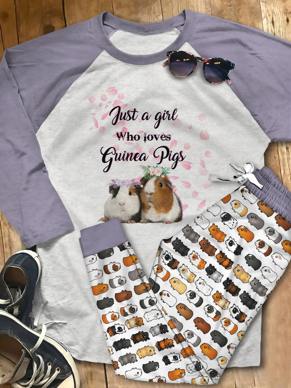 Guinea Pig Blue Best Pajama Set |Sleepwear Pjs Sets | Raglan Shirt Pants Set