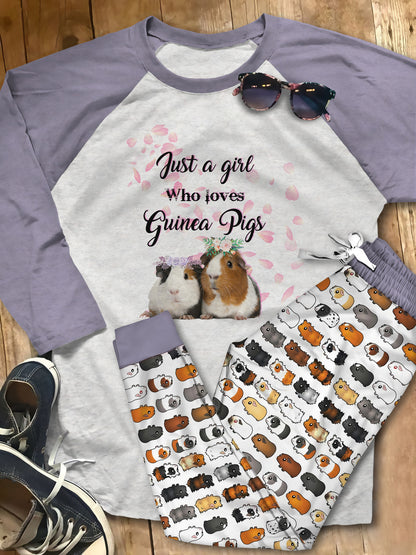 Guinea Pig Blue Best Pajama Set |Sleepwear Pjs Sets | Raglan Shirt Pants Set