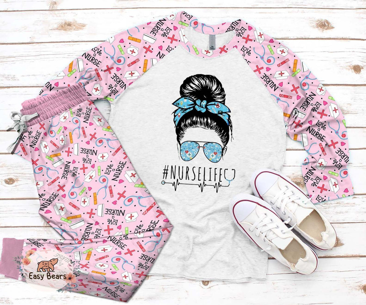 Nurse Set Nurse Life Pajama Set |Sleepwear Pjs Sets | Raglan Shirt Pants Set