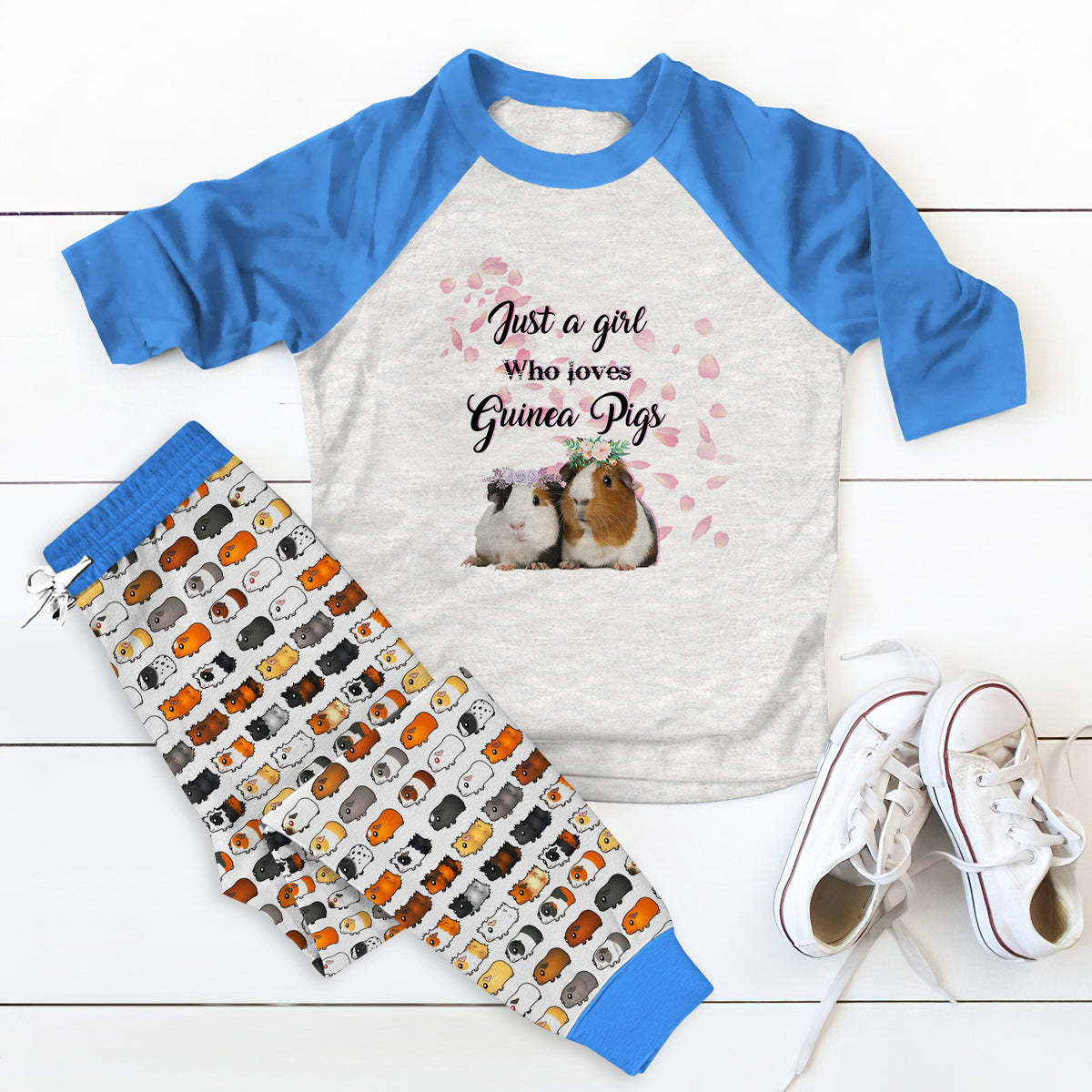 Guinea Pig Blue Best Pajama Set |Sleepwear Pjs Sets | Raglan Shirt Pants Set