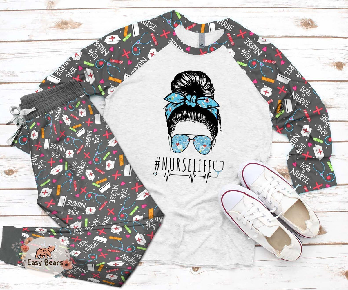 Nurse Set Nurse Life Pajama Set |Sleepwear Pjs Sets | Raglan Shirt Pants Set