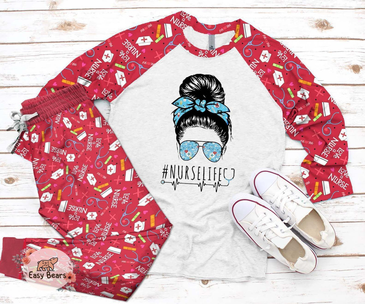Nurse Set Nurse Life Pajama Set |Sleepwear Pjs Sets | Raglan Shirt Pants Set