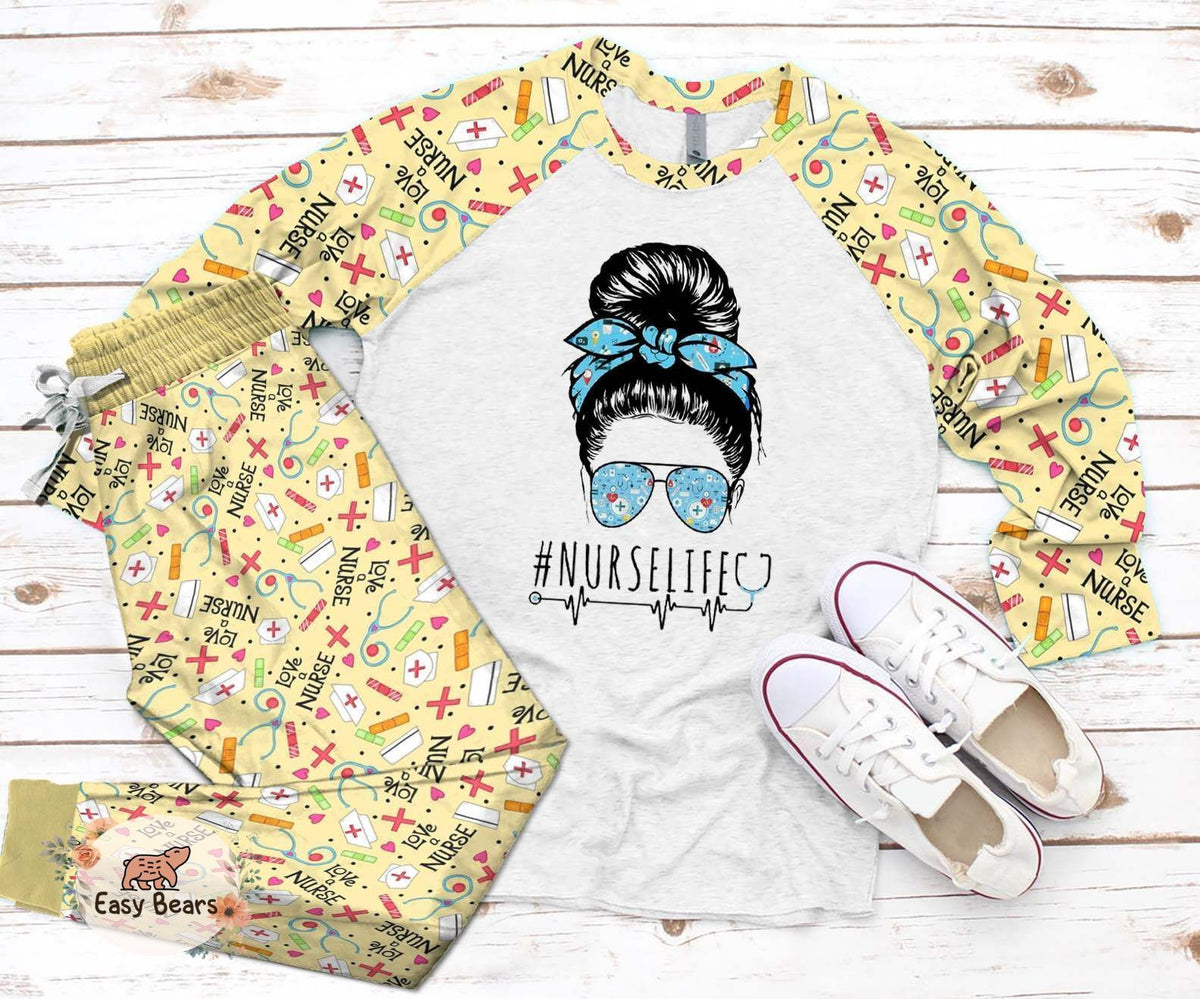 Nurse Set Nurse Life Pajama Set |Sleepwear Pjs Sets | Raglan Shirt Pants Set