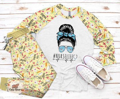 Nurse Set Nurse Life Pajama Set |Sleepwear Pjs Sets | Raglan Shirt Pants Set