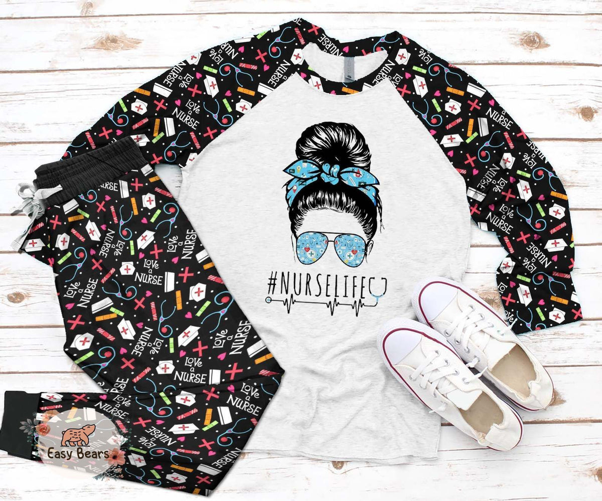 Nurse Set Nurse Life Pajama Set |Sleepwear Pjs Sets | Raglan Shirt Pants Set