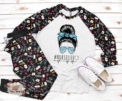 Nurse Set Nurse Life Pajama Set |Sleepwear Pjs Sets | Raglan Shirt Pants Set