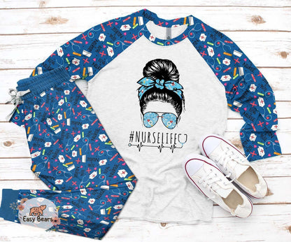 Nurse Set Nurse Life Pajama Set |Sleepwear Pjs Sets | Raglan Shirt Pants Set
