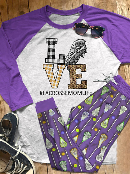 Lacrosse Lacrosse Mom Life Colors Purple Nice Pajama Set |Sleepwear Pjs Sets | Raglan Shirt Pants Set