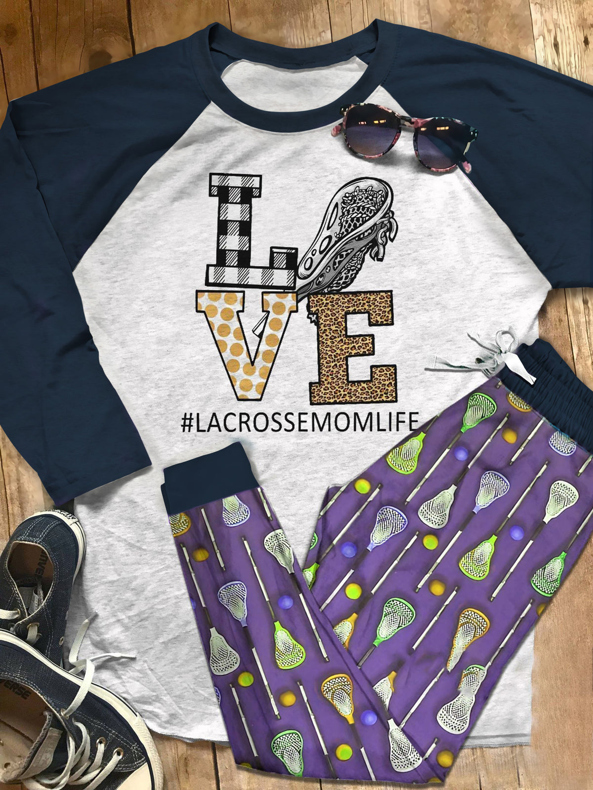 Lacrosse Lacrosse Mom Life Colors Purple Nice Pajama Set |Sleepwear Pjs Sets | Raglan Shirt Pants Set