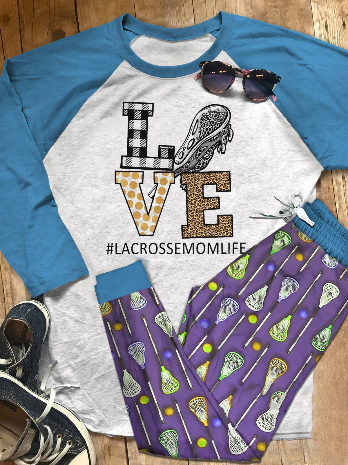 Lacrosse Lacrosse Mom Life Colors Purple Nice Pajama Set |Sleepwear Pjs Sets | Raglan Shirt Pants Set