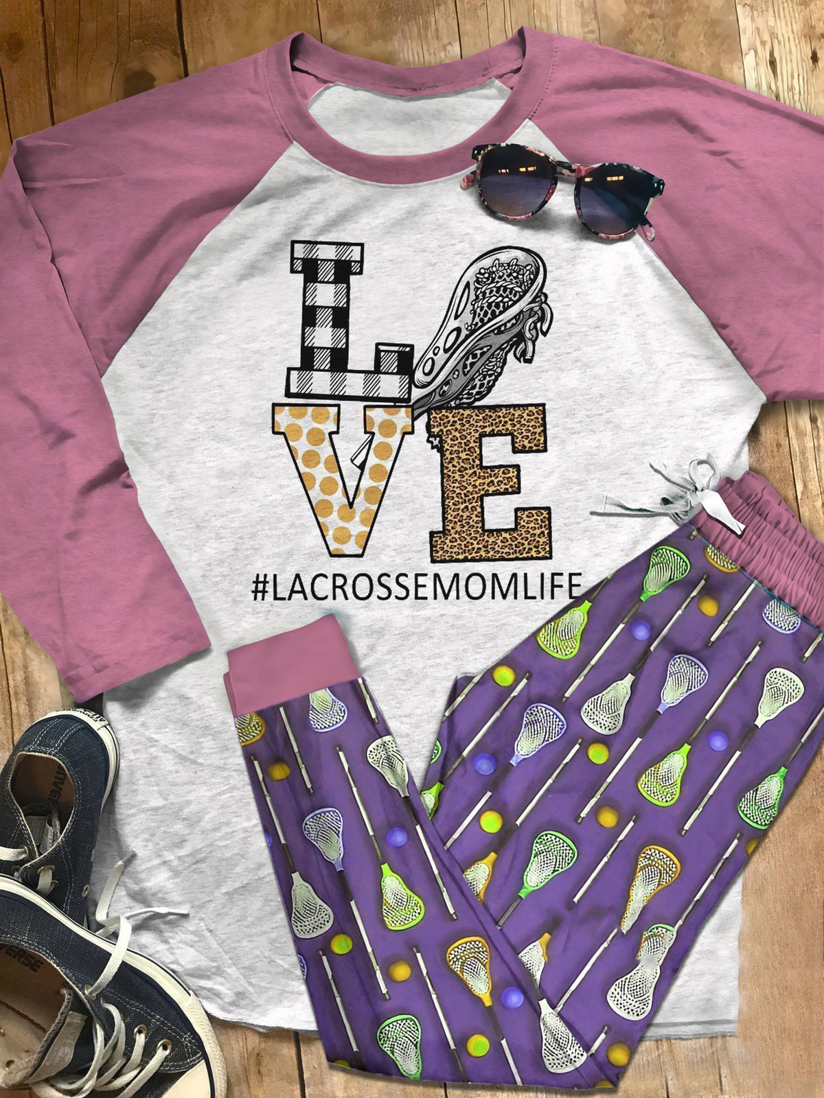 Lacrosse Lacrosse Mom Life Colors Purple Nice Pajama Set |Sleepwear Pjs Sets | Raglan Shirt Pants Set