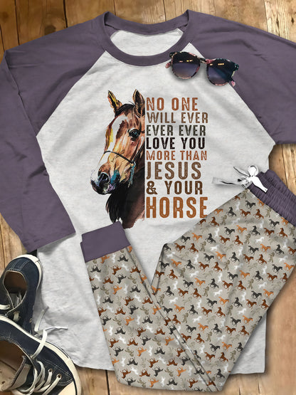 Horse No One Brown Unique Pajama Set |Sleepwear Pjs Sets | Raglan Shirt Pants Set