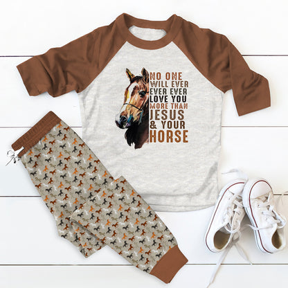Horse No One Brown Unique Pajama Set |Sleepwear Pjs Sets | Raglan Shirt Pants Set