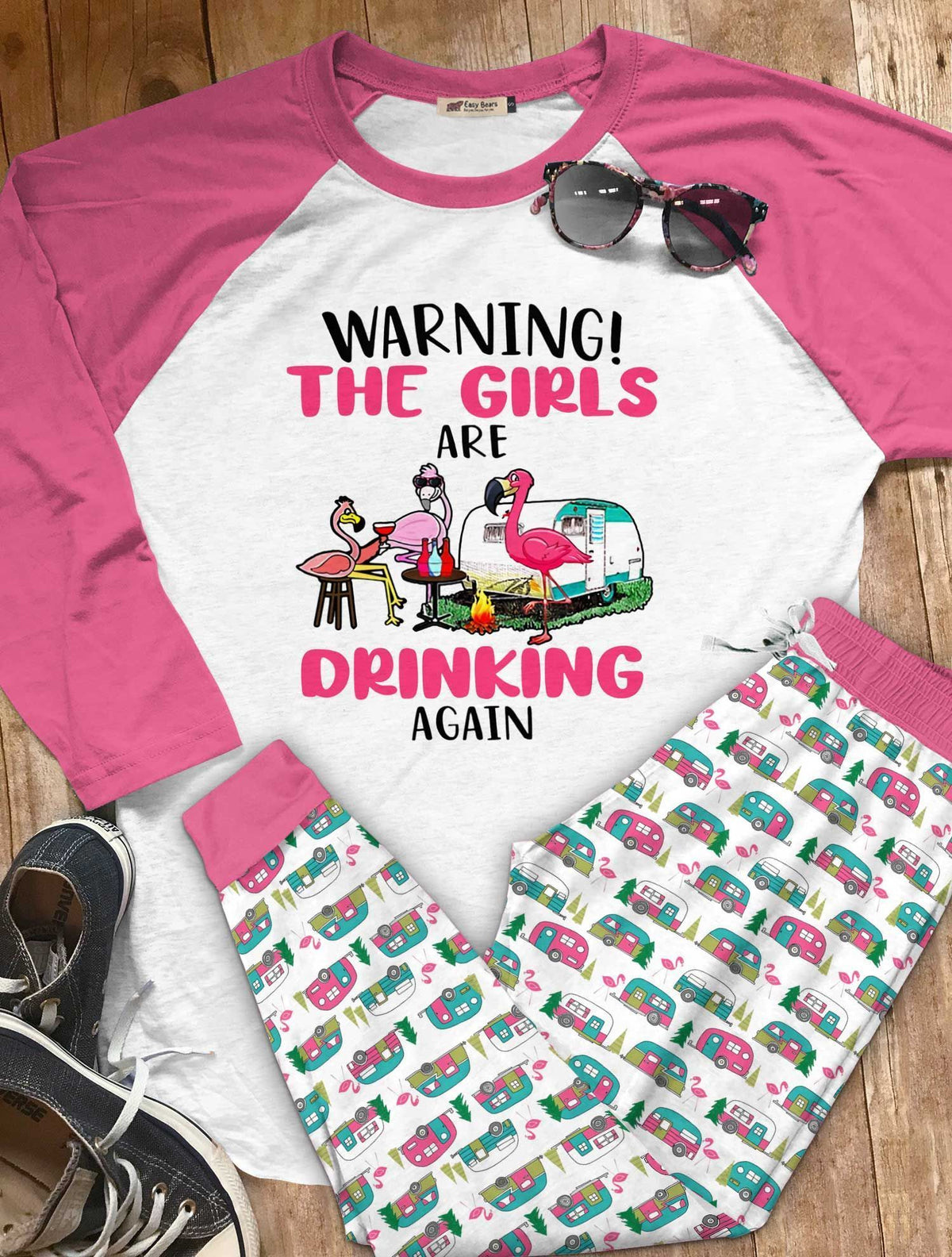 Camping Set Drinking Girls Pajama Set |Sleepwear Pjs Sets | Raglan Shirt Pants Set