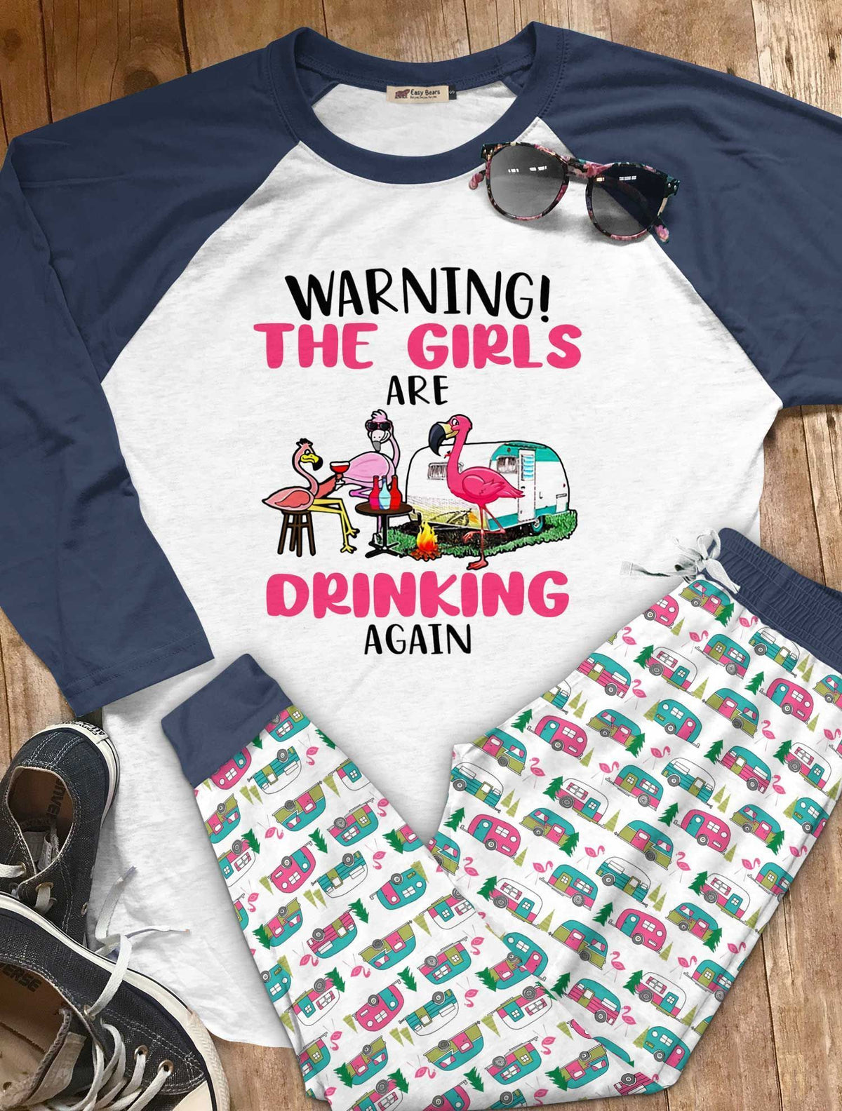 Camping Set Drinking Girls Pajama Set |Sleepwear Pjs Sets | Raglan Shirt Pants Set