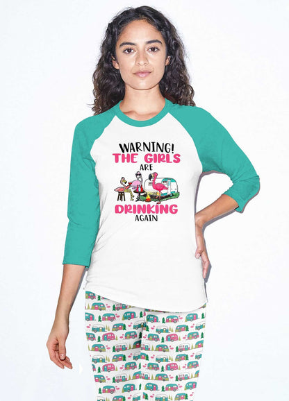 Camping Set Drinking Girls Pajama Set |Sleepwear Pjs Sets | Raglan Shirt Pants Set
