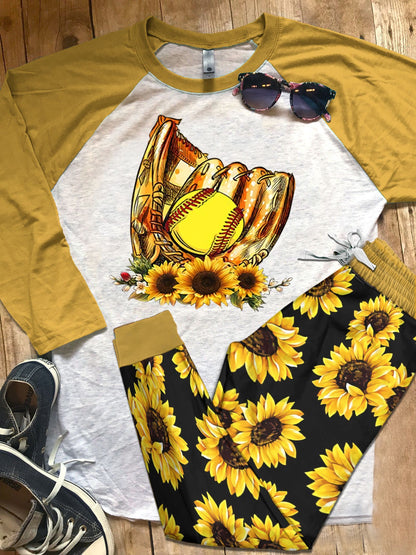 Softball Pajama Set |Sleepwear Pjs Sets | Raglan Shirt Pants Set