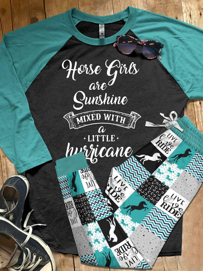 Horse Storm Teal Awesome Pajama Set |Sleepwear Pjs Sets | Raglan Shirt Pants Set