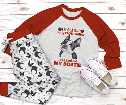 Boston Terrier My Bostie Pajama Set |Sleepwear Pjs Sets | Raglan Shirt Pants Set