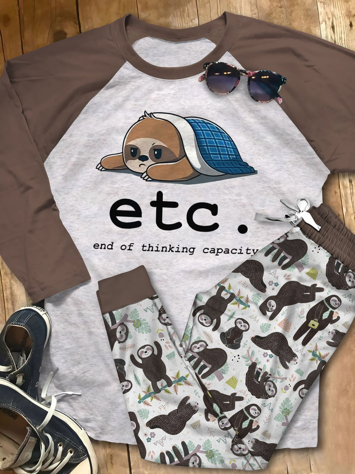 Sloth Sleep Never End Brown Amazing Pajama Set |Sleepwear Pjs Sets | Raglan Shirt Pants Set