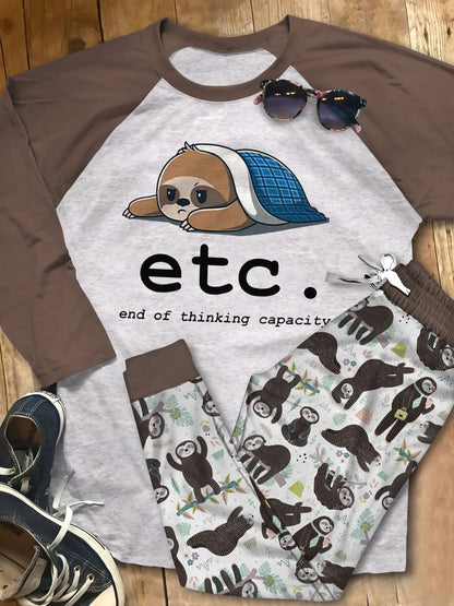 Sloth Sleep Never End Brown Amazing Pajama Set |Sleepwear Pjs Sets | Raglan Shirt Pants Set