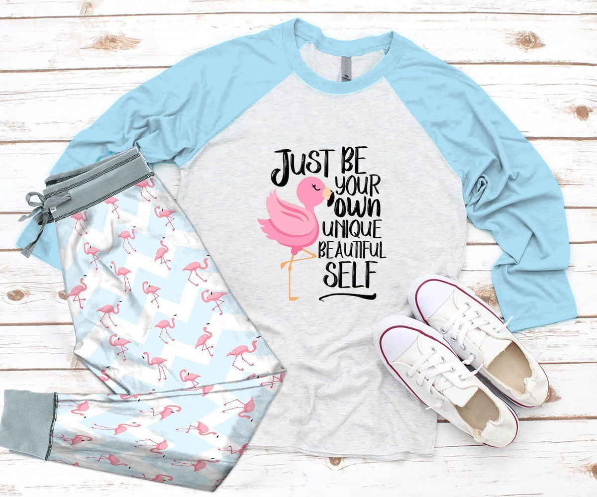 Flamingo Beautiful Flamingo Blue Good Pajama Set |Sleepwear Pjs Sets | Raglan Shirt Pants Set