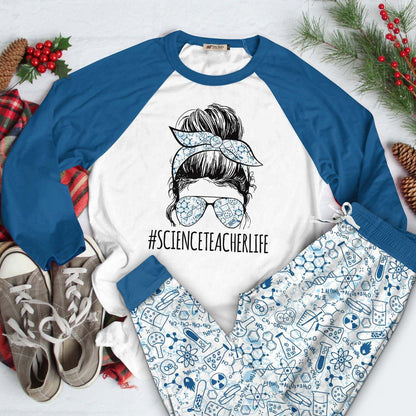 Science Teacher Set Science Teacher Life Pajama Set |Sleepwear Pjs Sets | Raglan Shirt Pants Set