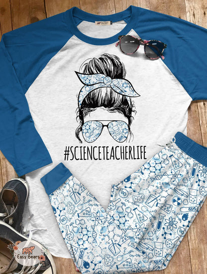 Science Teacher Set Science Teacher Life Pajama Set |Sleepwear Pjs Sets | Raglan Shirt Pants Set