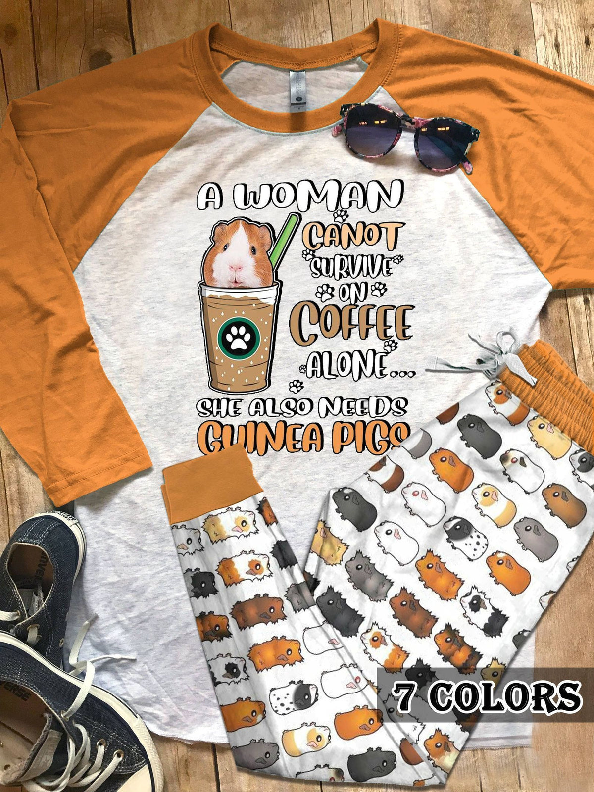 Guinea Pig Orange Amazing Pajama Set |Sleepwear Pjs Sets | Raglan Shirt Pants Set