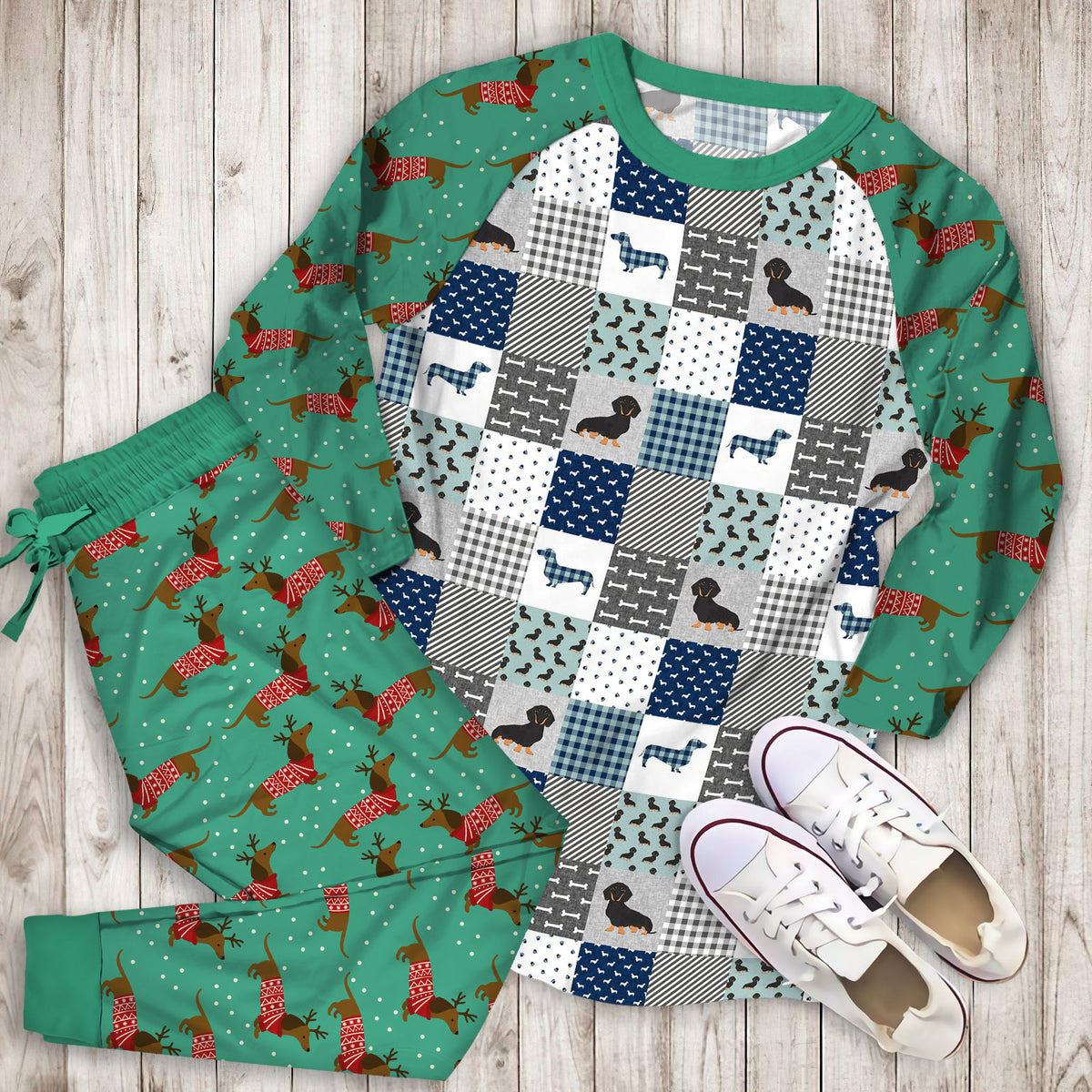 Dachshund Pet Pajama Set | Pajamas | Cotton Sleepwear Sets | Soft Long Sleeve Pjs | Raglan Shirt and Pants Set