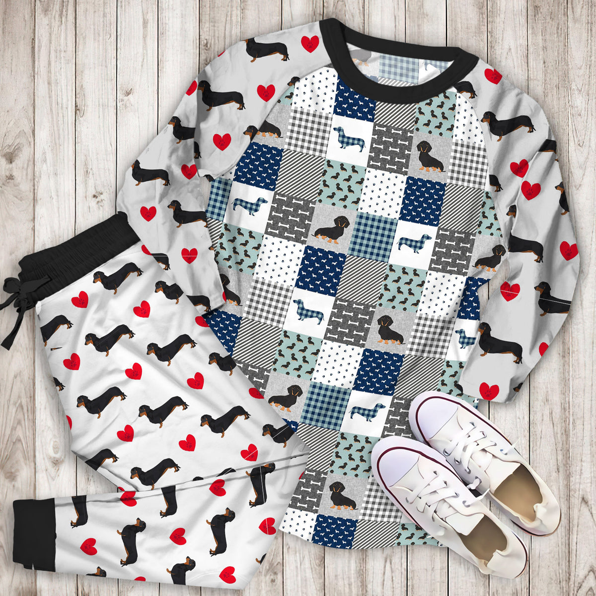 Dachshund Pet Pajama Set | Pajamas | Cotton Sleepwear Sets | Soft Long Sleeve Pjs | Raglan Shirt and Pants Set
