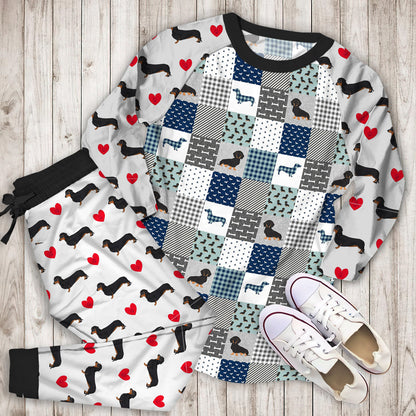 Dachshund Pet Pajama Set | Pajamas | Cotton Sleepwear Sets | Soft Long Sleeve Pjs | Raglan Shirt and Pants Set