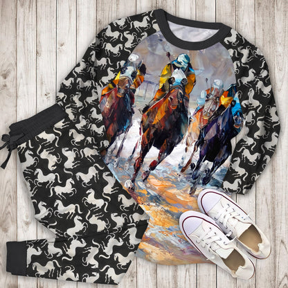 Horse Racing Pajama Set |Sleepwear Pjs Sets | Raglan Shirt Pants Set