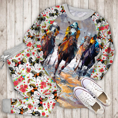 Horse Racing Pajama Set |Sleepwear Pjs Sets | Raglan Shirt Pants Set