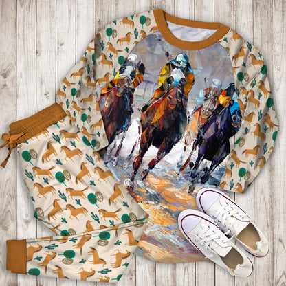 Horse Racing Pajama Set |Sleepwear Pjs Sets | Raglan Shirt Pants Set