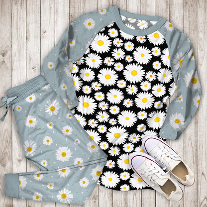 Daisy Pattern Pajama Set |Sleepwear Pjs Sets | Raglan Shirt Pants Set