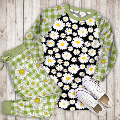 Daisy Pattern Pajama Set |Sleepwear Pjs Sets | Raglan Shirt Pants Set