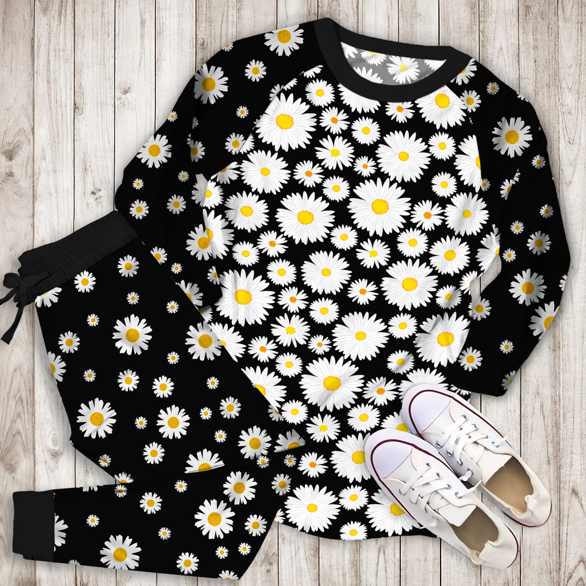 Daisy Pattern Pajama Set |Sleepwear Pjs Sets | Raglan Shirt Pants Set