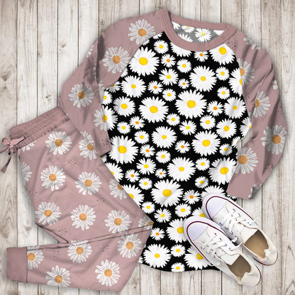 Daisy Pattern Pajama Set |Sleepwear Pjs Sets | Raglan Shirt Pants Set