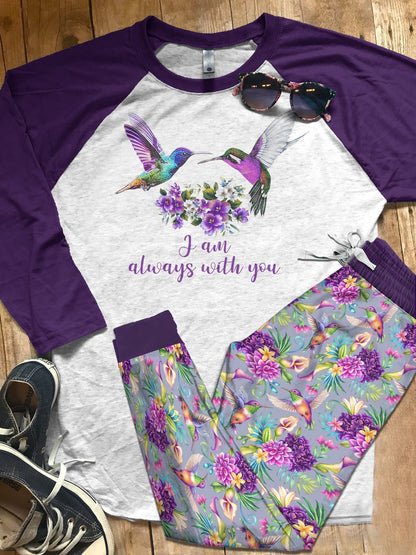 Hummingbird Purple Good Pajama Set |Sleepwear Pjs Sets | Raglan Shirt Pants Set