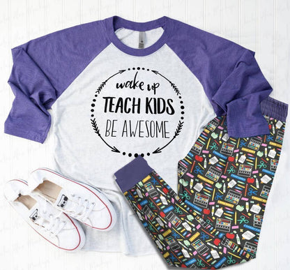 Teacher Purple Best Pajama Set |Sleepwear Pjs Sets | Raglan Shirt Pants Set