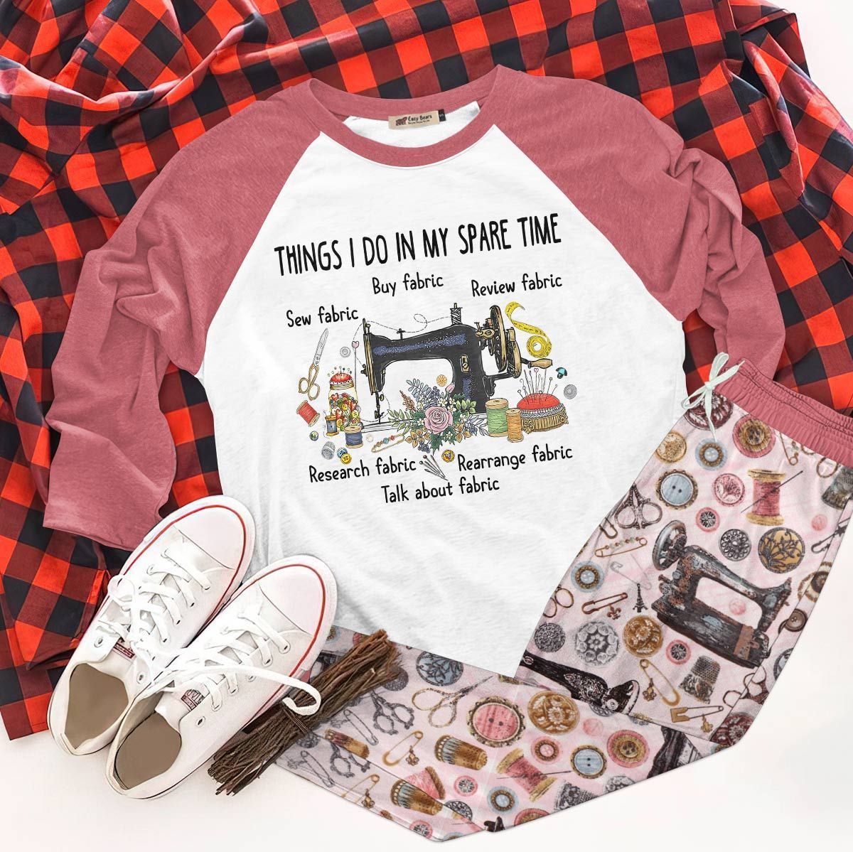 Sewing Set Things I Do In My Spare Time Pajama Set |Sleepwear Pjs Sets | Raglan Shirt Pants Set