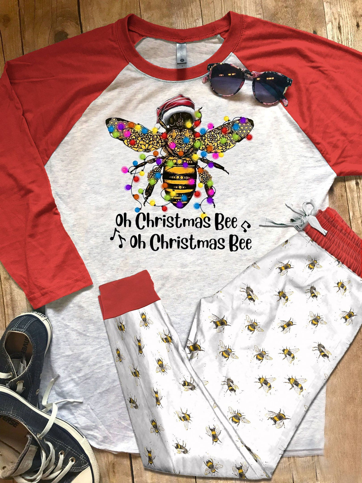 Bee Orange Good Pajama Set |Sleepwear Pjs Sets | Raglan Shirt Pants Set