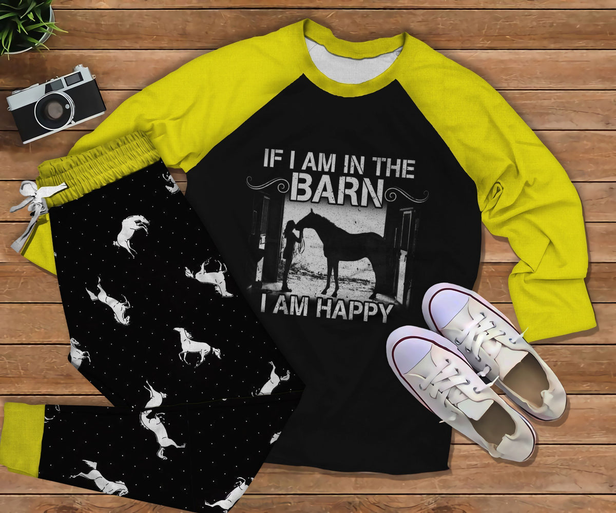 Horse If I Am Ine Barn Yellow Best Pajama Set |Sleepwear Pjs Sets | Raglan Shirt Pants Set