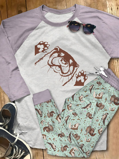 Otter Green Good Pajama Set |Sleepwear Pjs Sets | Raglan Shirt Pants Set