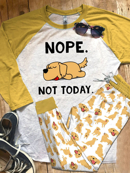 Golden Retriever Set Not Today Pajama Set |Sleepwear Pjs Sets | Raglan Shirt Pants Set