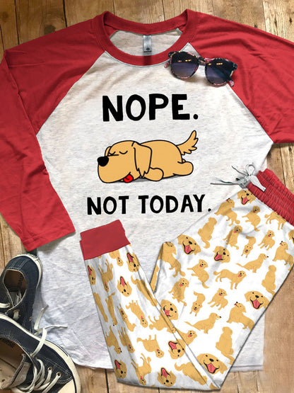Golden Retriever Set Not Today Pajama Set |Sleepwear Pjs Sets | Raglan Shirt Pants Set
