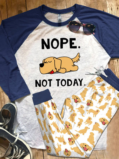 Golden Retriever Set Not Today Pajama Set |Sleepwear Pjs Sets | Raglan Shirt Pants Set